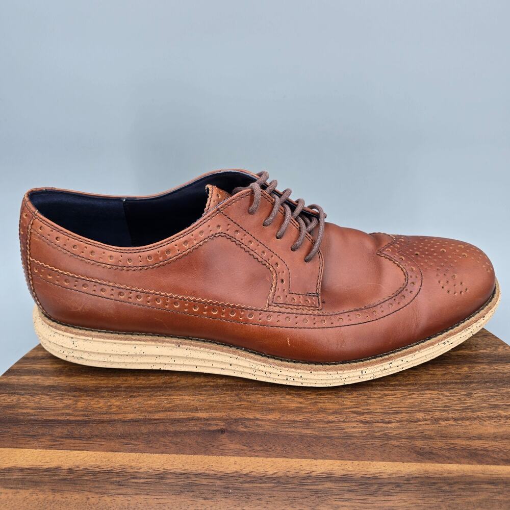 Cole Haan Lunargrand Oxfords Mens 13 M Brown Leather Low Top Wingtip Dress Shoes